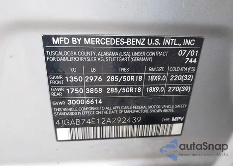 2002 Mercedes-Benz Ml 55 Amg z USA, uszkodzony, nr VIN 4JGAB74E12A292439